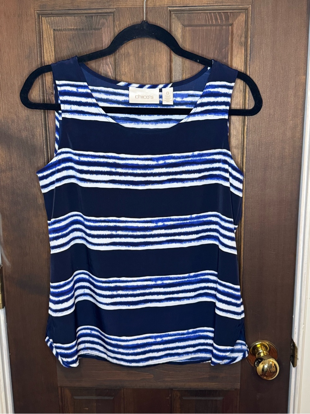 Chico's Navy Blue White Striped Tank Top Sleeveless Blouse Shell Size 0 M